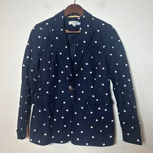 EUC Boden Blazer Women 6 Navy Blue White Polka Dot Cotton Single Button